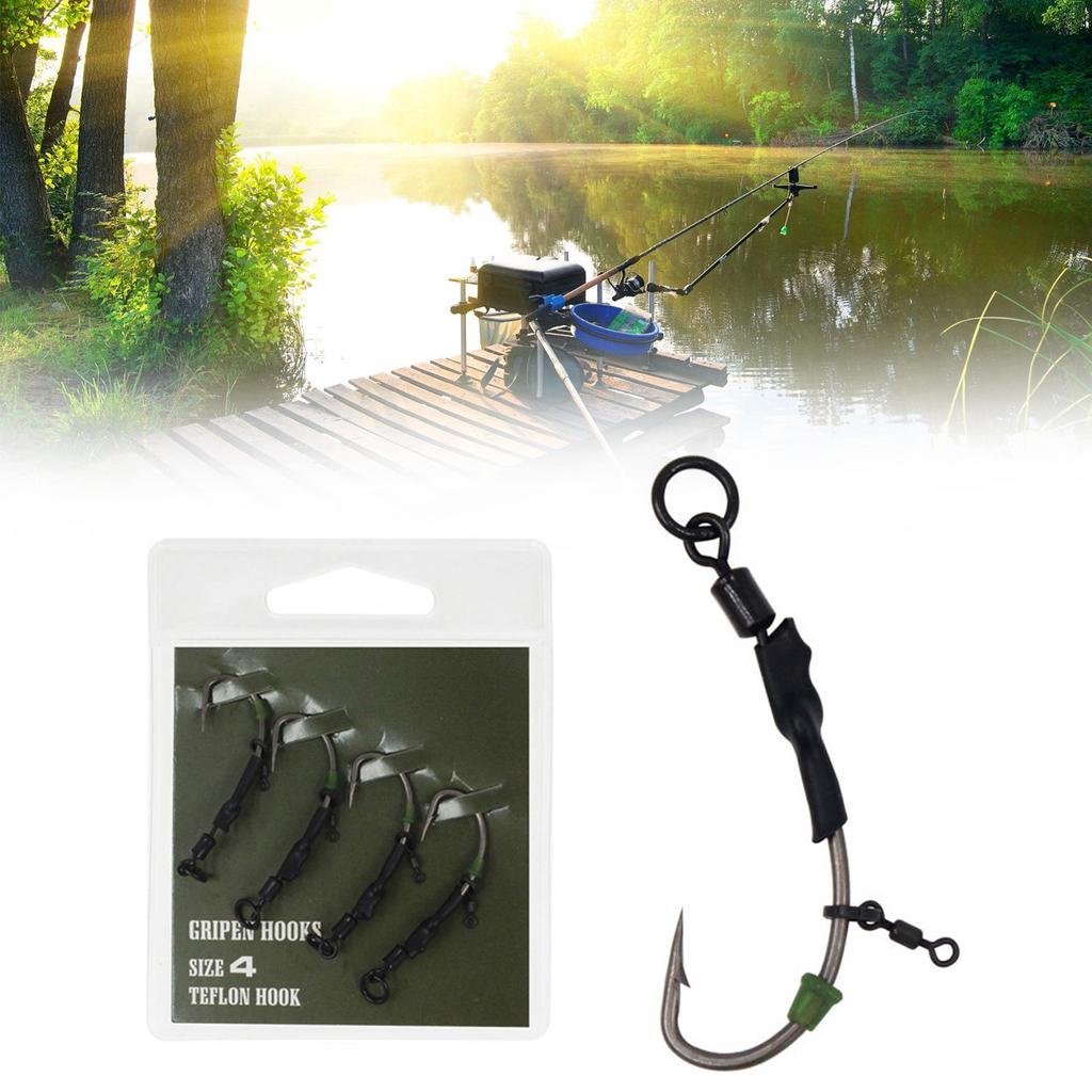 Carp Fishing Rig Wide Gape Hook with Leader and Anti Tangle Sleeve Fishing Ronnie Rig Hook Carp Fishing Leader Hook