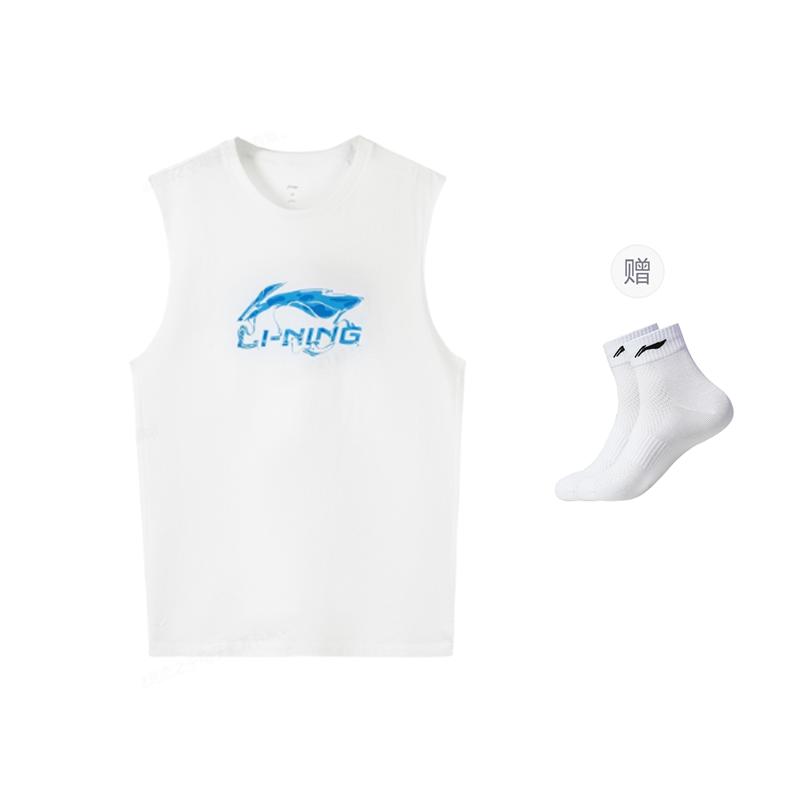 Li Ning Tank Tops Men s White Crew Neck Moderate Sleeveless YVSV029-1 M