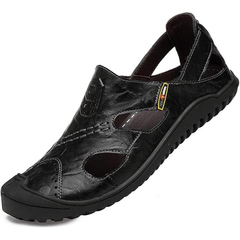 Flat Sandals, Lightweight, Summer Sandals, Indoor Sandals, Men s Sandals, Office Driving Sandals, Genuine Leather, Summer Slippers, Toe Guards,