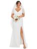 Ever-Pretty Plus Size Deep V-Neck Sleeveless High Slid Simple Wedding Dresses for Bride White