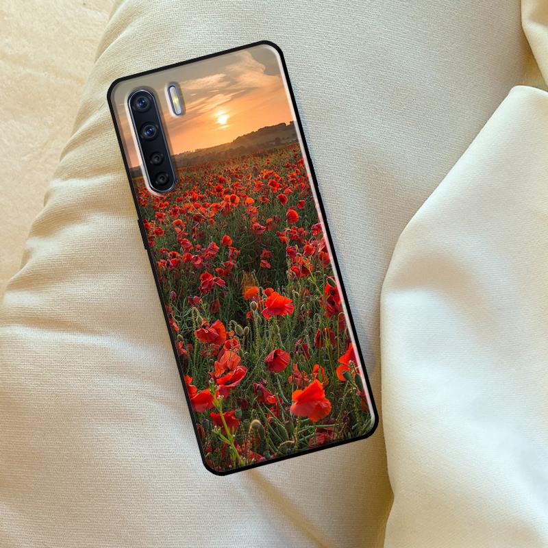 Red Corn Poppy Flower Case For Oppo A17 A94 A74 A54 A60 A40 A80 A16 A76 A96 A98 A58 A78 A18 A38 A57 A15 A5 A6 Pro