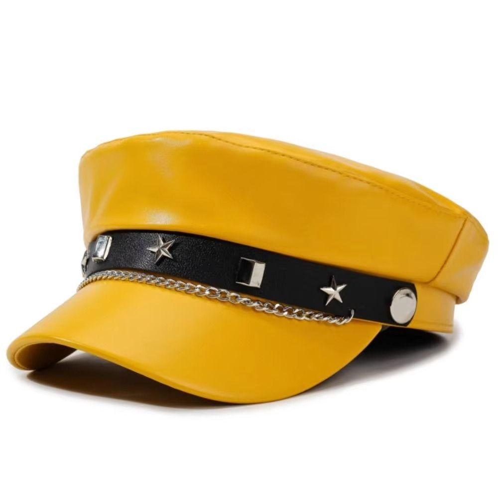 Y2k Star Rivet Beret Punk Octagonal Cap Vintage Flat Top Cap for Girls