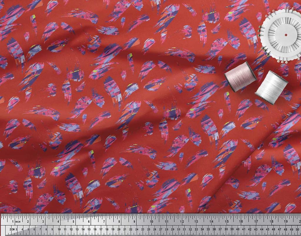 Soimoi Japan Crepe Satin Fabric Brush Stroke Abstract Print Fabric by Metre 42 Inch