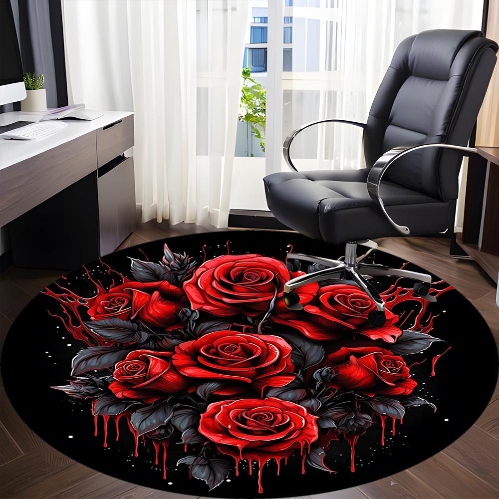 1pc Gothic Roses Carpet for Office Non-Slip, Round Carpet, Soft & Comfortable, Carpet for Office, Lightweight Round Floor Mat