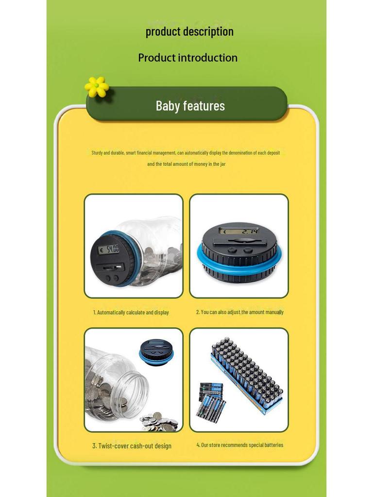 Inteligentny elektroniczny pojemnik na monety do liczenia - Skarbonka 1,8 l dla dzieci