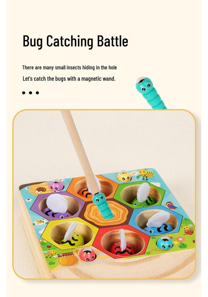Kids' Wooden Beehive Fishing Toy - Ages 3+ for Concentration, Insect Catching, and Color Recognition