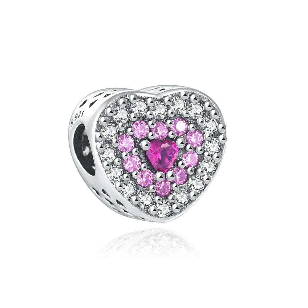 New Copper Pink Series Bow Zircon Flower Bead Charm Pendant Fit Bracelet Necklace Fine Diy Jewelry Making For Women