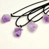 Natural Irregular Amethyst Raw Stone Necklace Black Leather Rope Purple Crystal Pendant Necklace Women Fashion Ornament Daily Wear Accessories