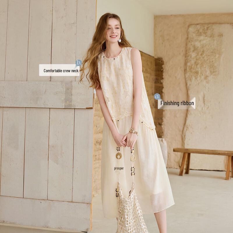 Xiangying French Style Lace Sleeveless Lyocell Midi Dress