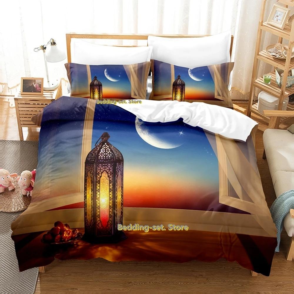 Ramadan-Bettwäscheset, Einzel-, Zwillings-, Voll-, Queen- und King-Size-Bettset, für Schlafzimmer für Erwachsene und Kinder, Bettbezug-Set, 3D-Druck, Anime-Bettlaken-Set
