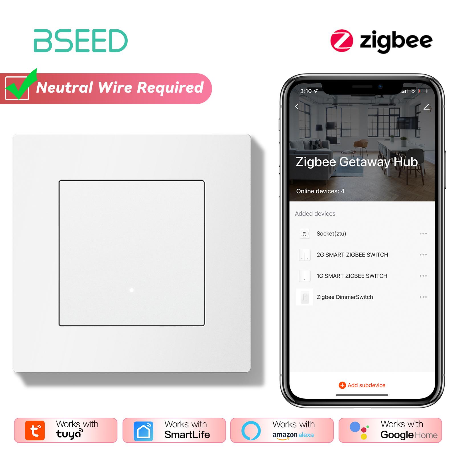 

BSEED Zigbee Curtain/Light/Roller/Dimmer Switch Series Wall Smart Click Switches Shutter Backlight Plastic Frame Tuya APP Switch Gray&EU standard
