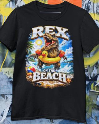 Rex On The Beach Dinosaur With Floaties Meme Shirt T-Rex Pun Adult Dad Joke Tee