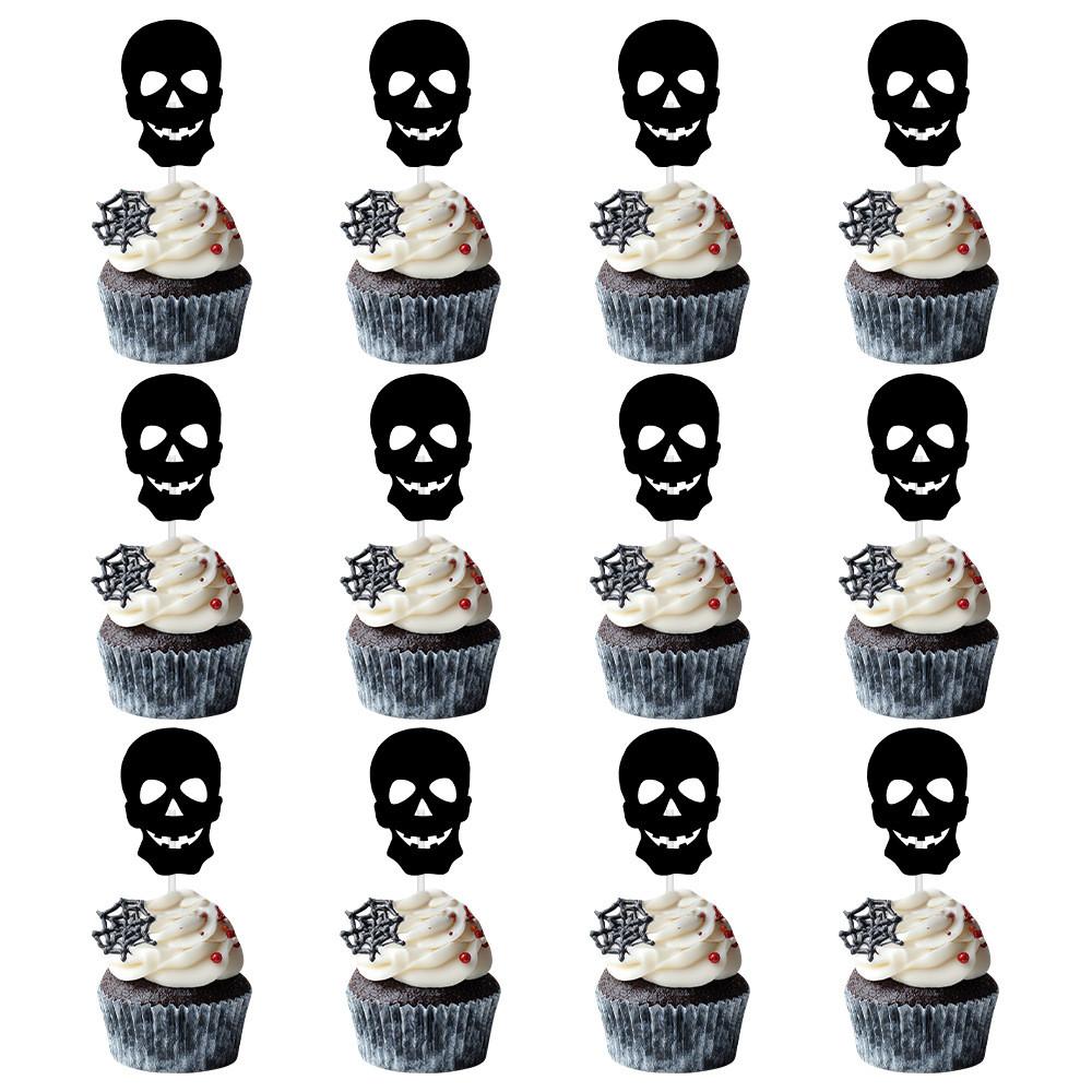 Party Cake Halloween Flags Set With Paper Bat Spider Figures Festive Decoration