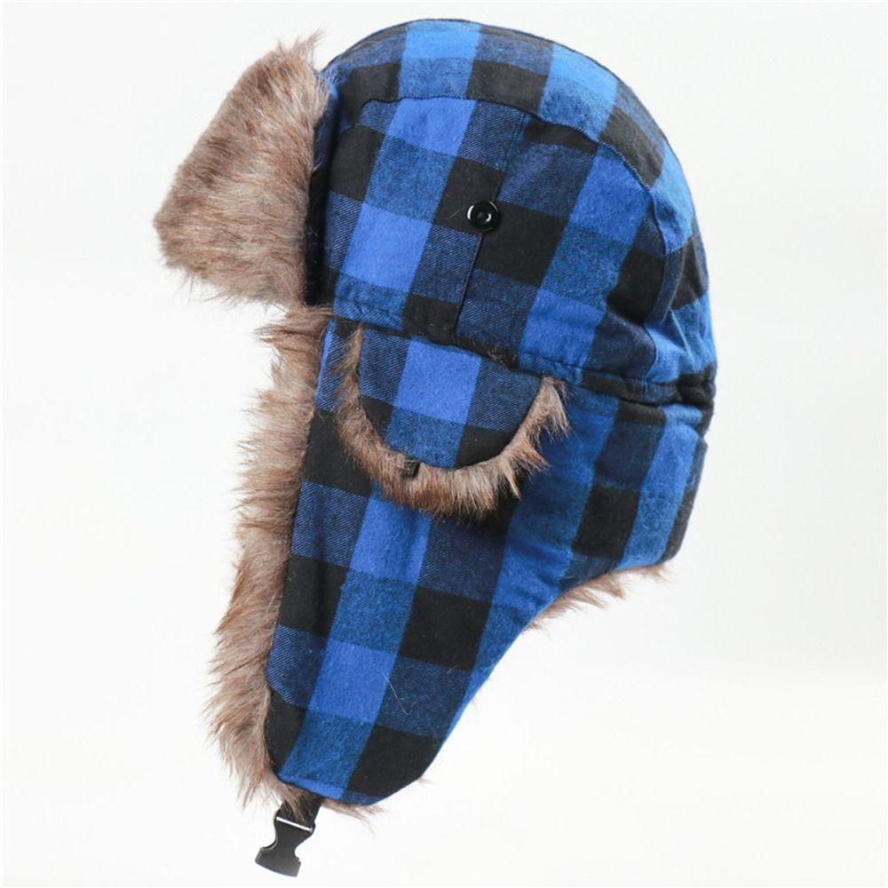 Trapper Russian Plaid Pilot Caps Fur Ear Muff Hats Men Hats Korean Beanies Hats Earflap Caps