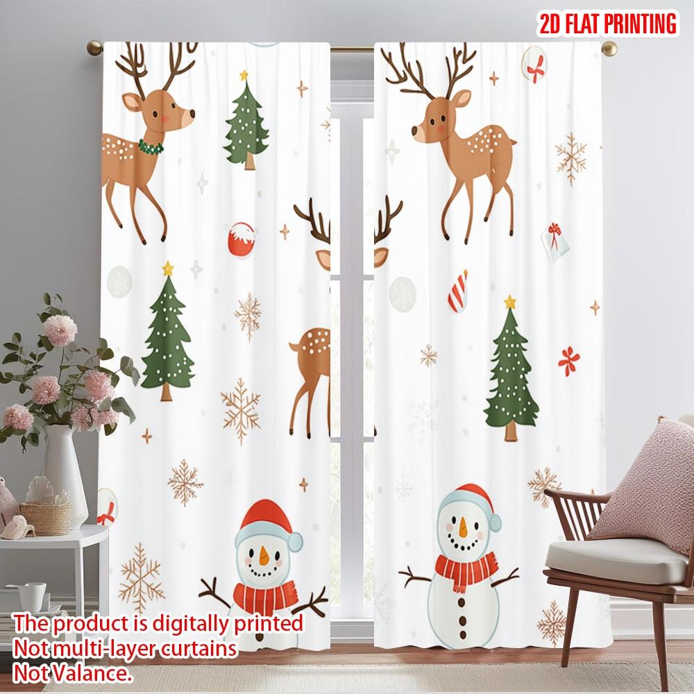 2pcs,2D plane printing Pattern Curtains Cute Reindeer Snowman Christmas (2) Versatile Fabric (without rod) Gifts Perfect for