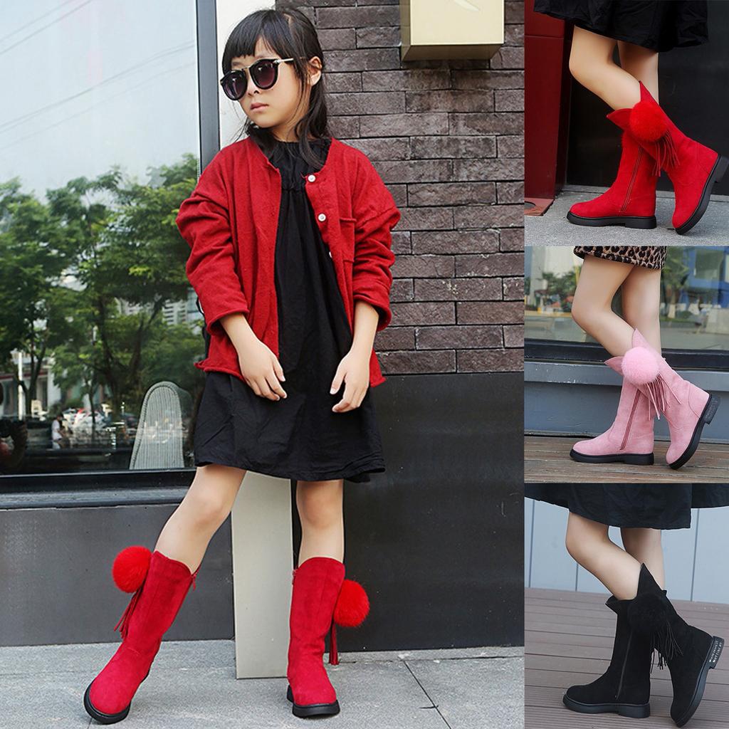 Toddler Infant Kids Baby Princess Plus Velvet Knot Shoes Fashion Leather Boots