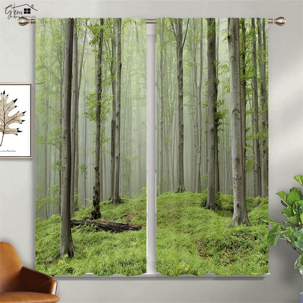 Forest Woods Scenery Curtains Green Sunshine Maple Leaves Winter Natural Life B&B Hotel Bedroom Living Room 3D Printing Curtains