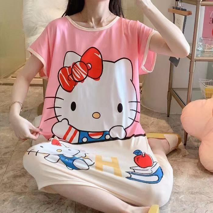 Women's Short Sleeve Cartoon Nightgown - Loose Fit Pajamas for Summer, Spring & Autumn