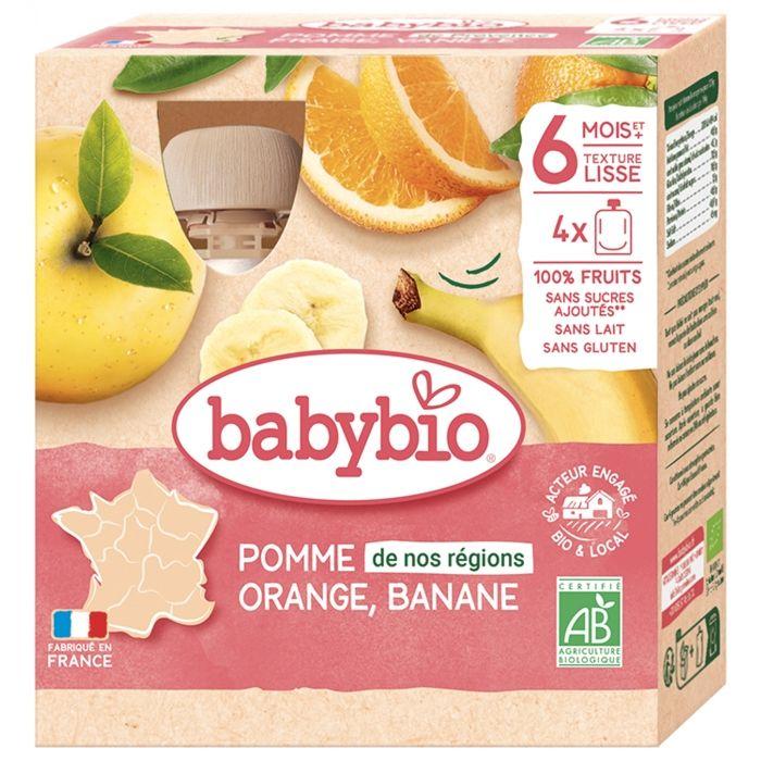Babybio - Gourde Pomme Orange Banane - Bio - 4x90g - Dès 6 Mois