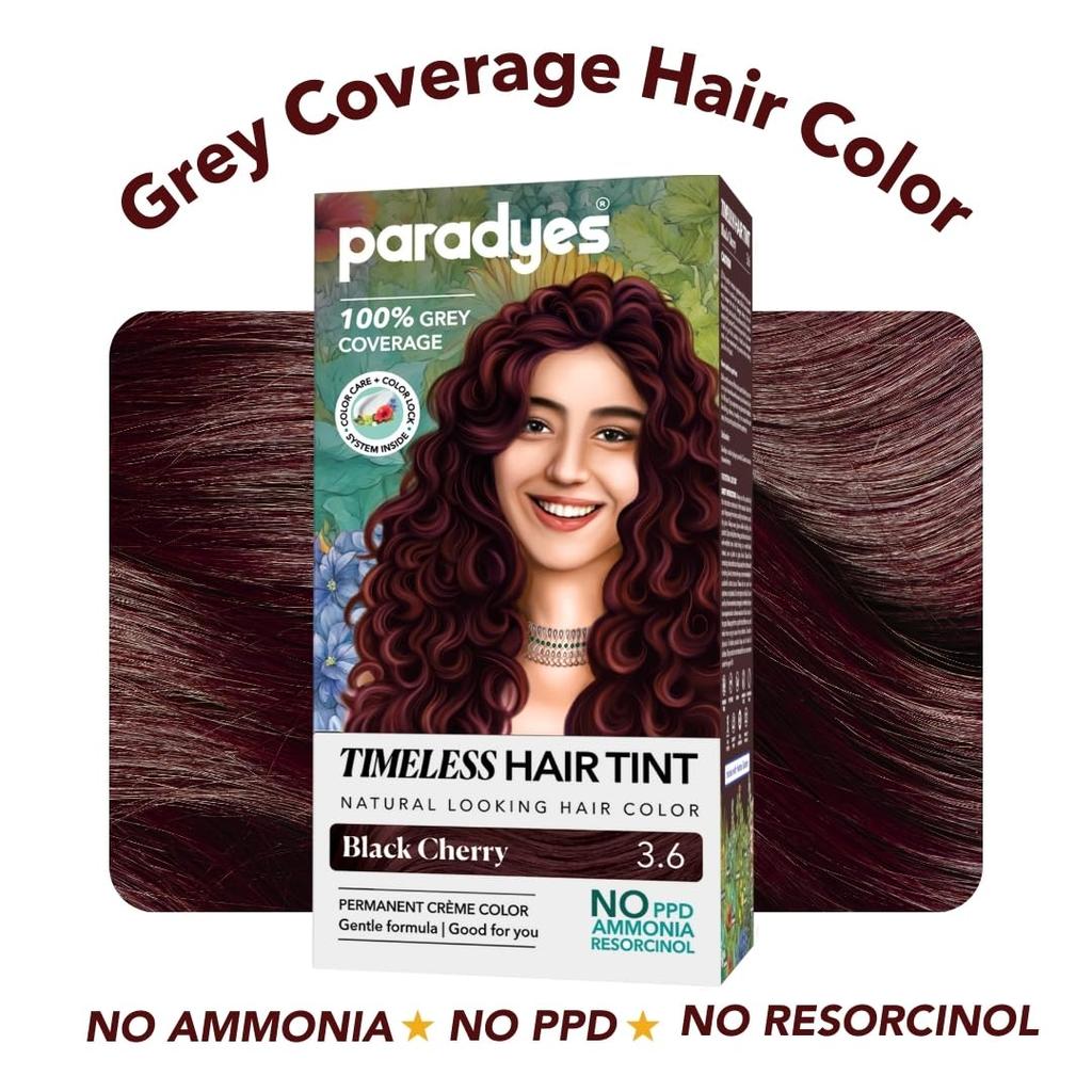 Paradyes Black Cherry Timeless Hair Tint, Permanent Crème Hair Colour for Natural-Looking Results, Complete Grey Coverage, Long-Lasting Formula Fre