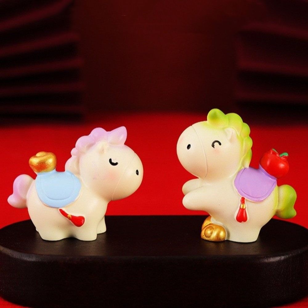 Resin New Year Mascot Miniature Chinese Style Zodiac Ornaments Gift Horse Figurine  Car Decoration