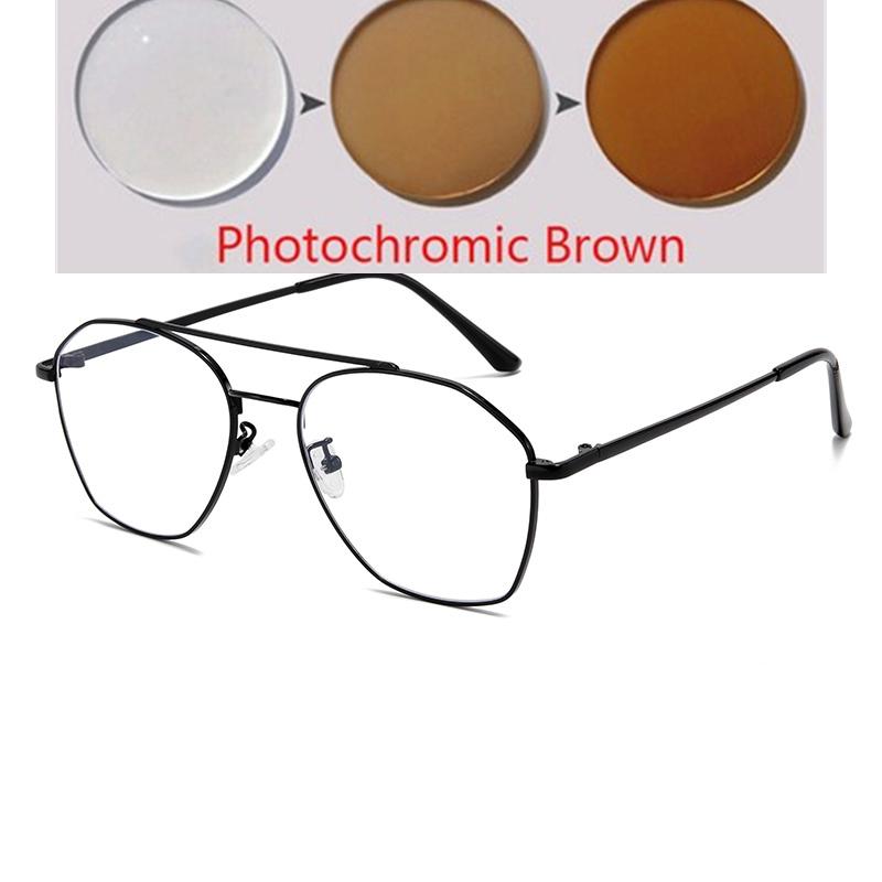 0 -0.5 -0.75 To -6.0 Double Beam Polygon Blue Light Blocking Myopia Glasses Metal Prescription Eyewear