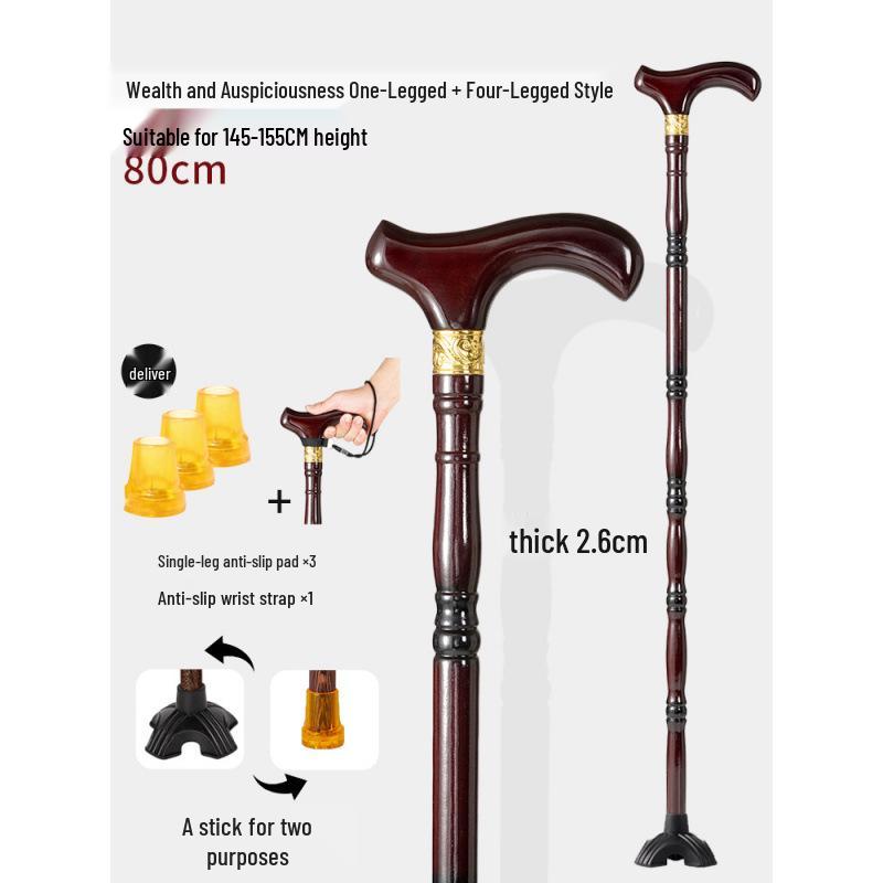 Älterer Drachenkopf Vierbeiniger Holzspazierstock, Rutschfeste & Leichte Krücke