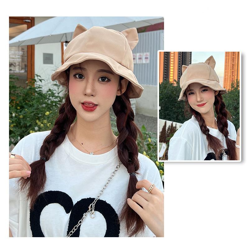 Warm Bucket Hat Women Cute Cat Ear Fisherman Cap Autumn Winter Hats For Women Korean Design Casual Cartoon