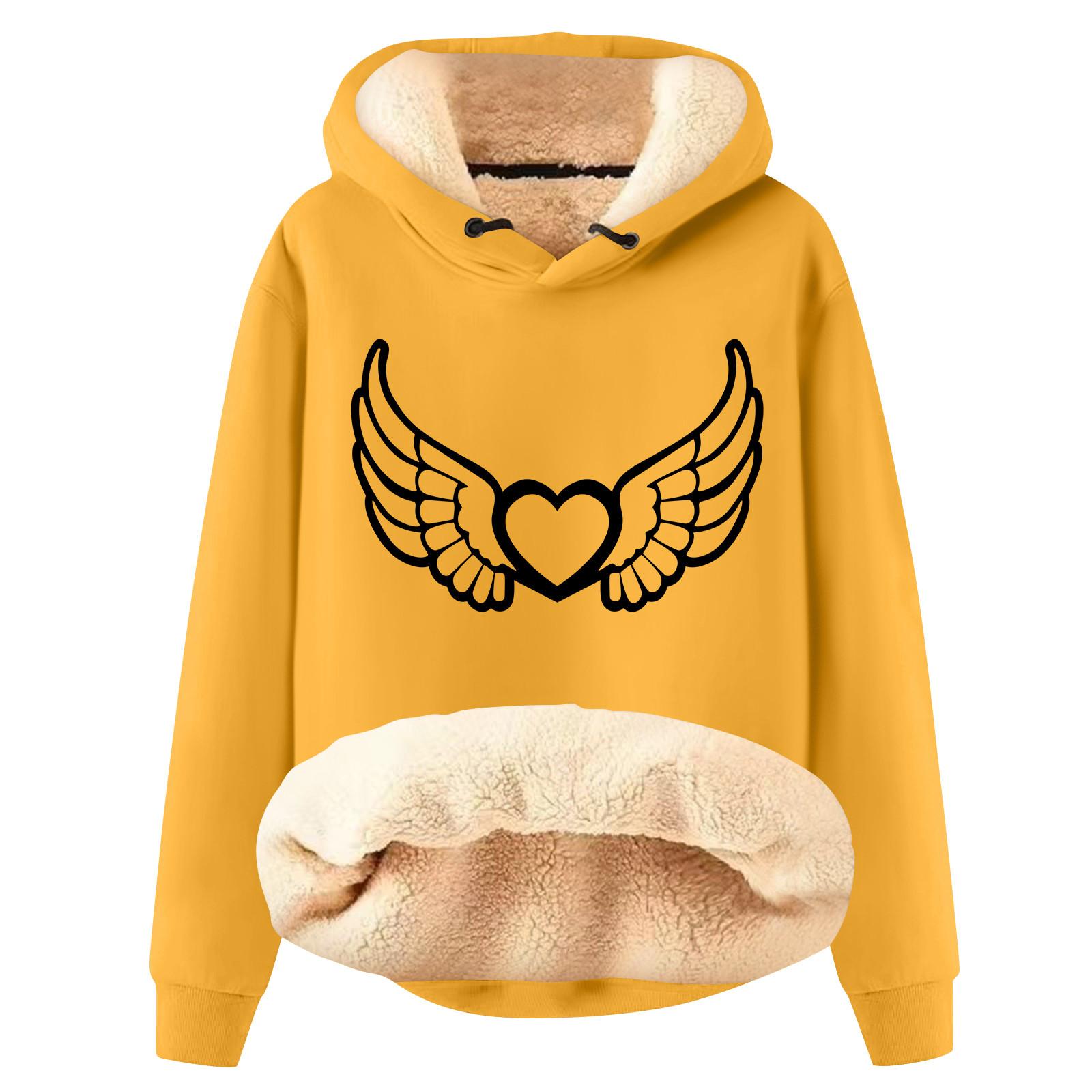 

Женская модная плюшевая теплая свободная толстовка с капюшоном и принтом XL шафрановый