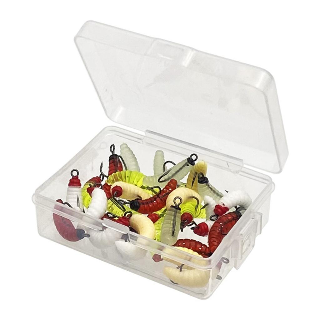 30Pcs Soft Maggot Baits Bread Worm Artificial Baits Soft Plastic Fishing Lures with Hooks for Fishing Tackle Accessories