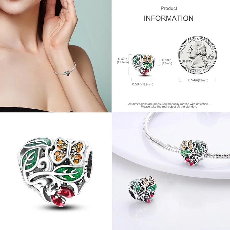 925 Silber Glühwürmchen Libelle Eule Anhänger Kleeblatt Herz Zirkon Farbperle für Original Armband Anhänger Schmuck