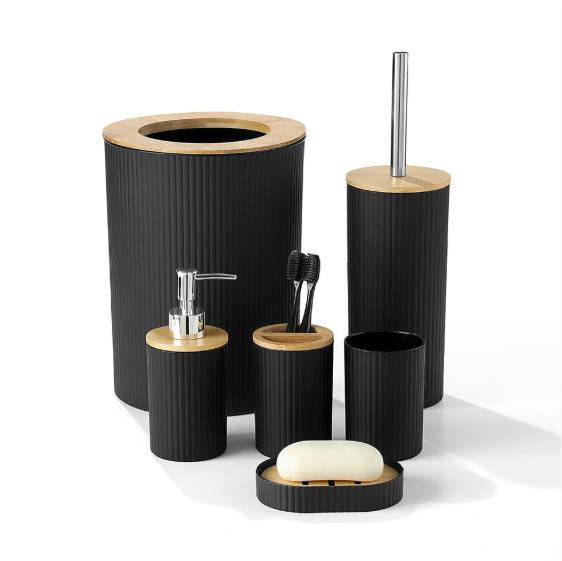 6 Piece Bathroom Set with Trash Can Toothbrush Holder Lotion Soap Dispenser Soap Dish Toilet Brush Bathroom Accessories Set