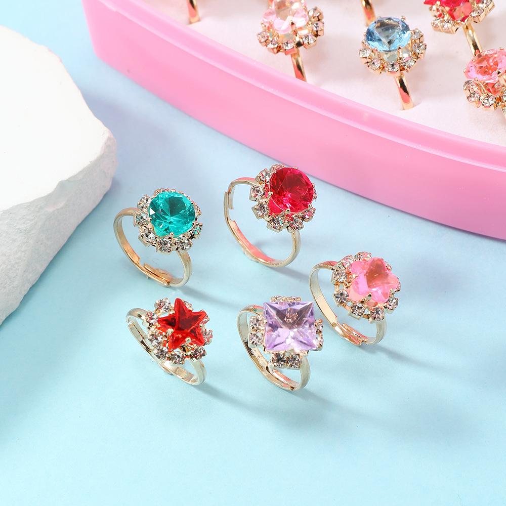 36Pcs Children's ring, zirconium ring, girl's ring, jewelry, accessories, party accessories With box