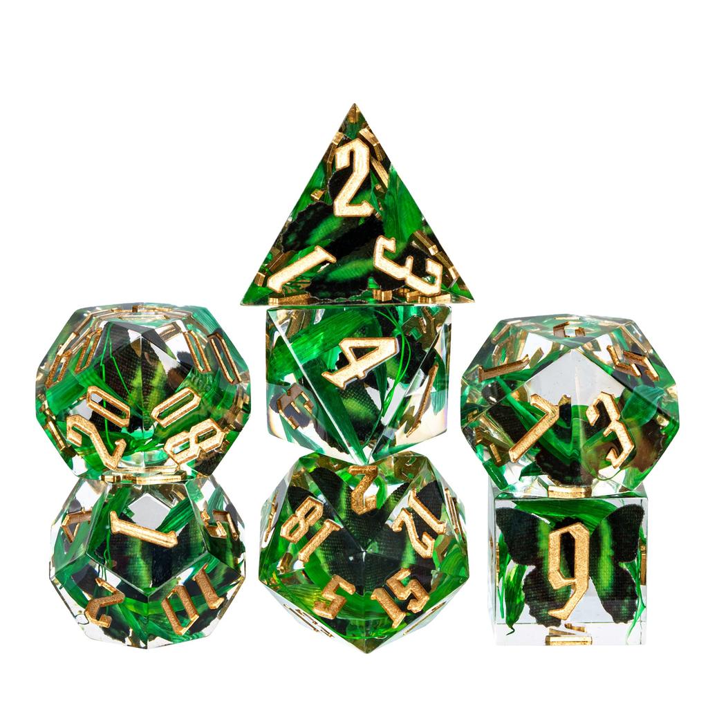 Cusdie DND Sharp Edges Dice with Small Filler 7Pcs Handcrafted D4-D20 Polyhedral Dice Set for D&D Role Playing Board Games