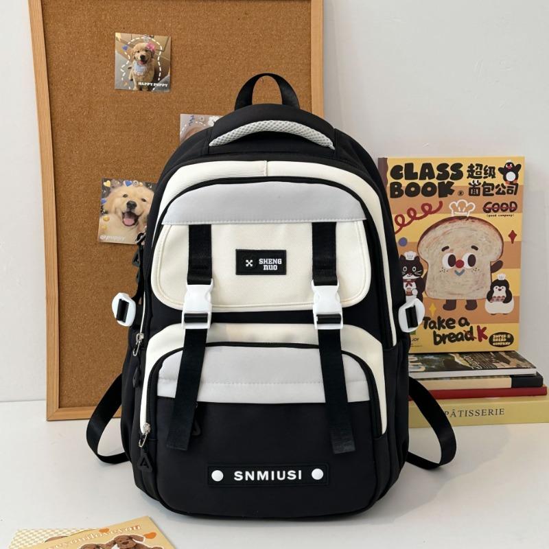 High-value Burden-reducing Schoolbag Female College Student, Contrasting Color Large-capacity Backpack Male Junior High School Niche Backpack