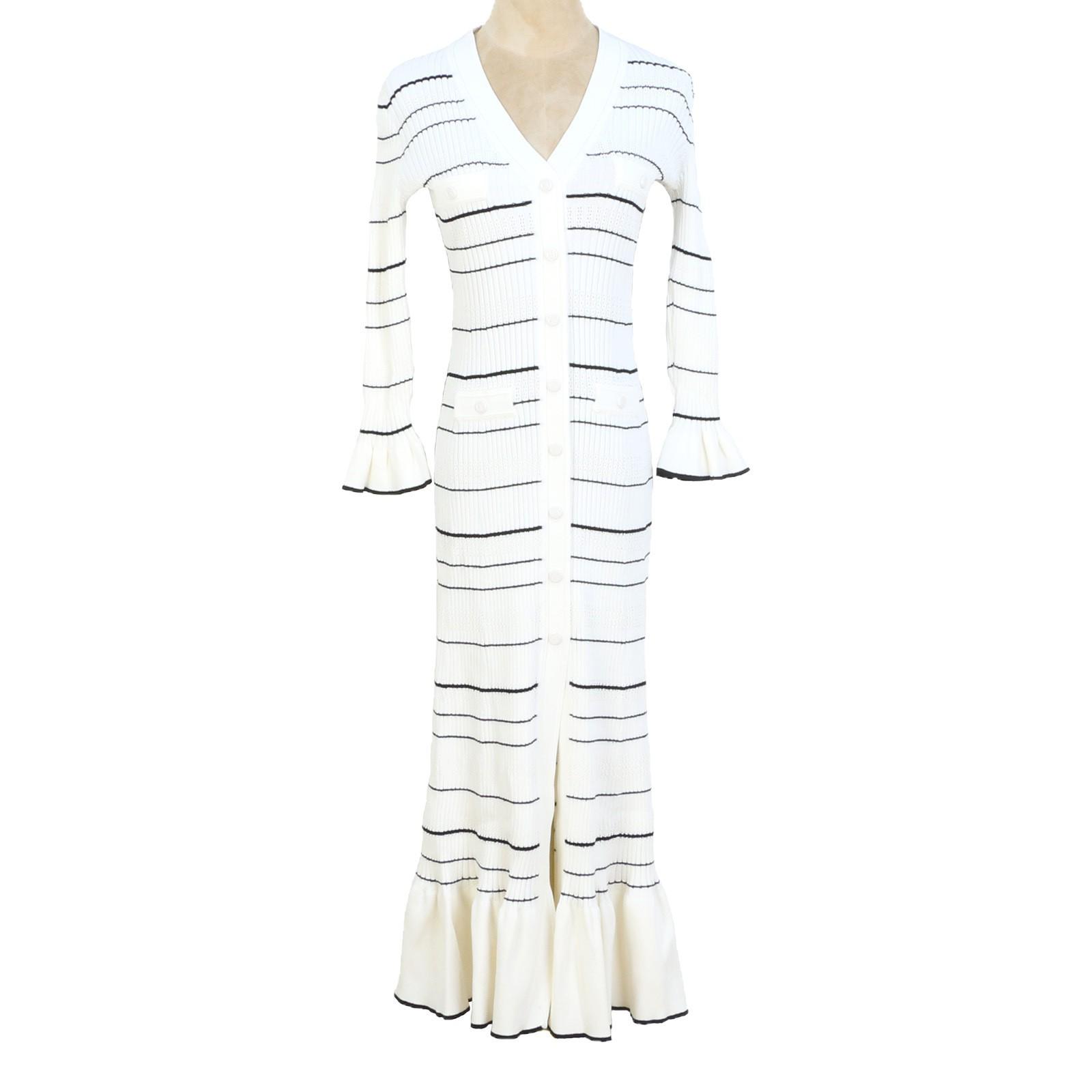 

Платье S Brand 2025 Весна Шерсть Социалитка: Длинный рукав, оборка по краю, однобортный трикотаж «рыбий хвост» M