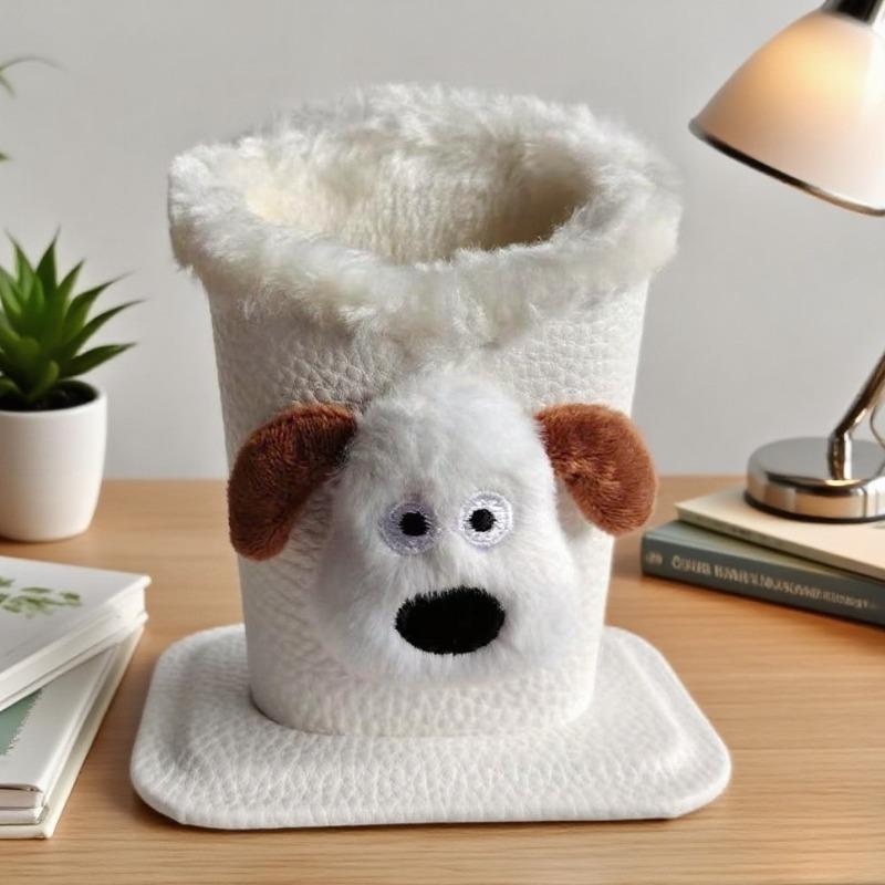 1 étui à lunettes doublé en peluche - Cuir synthétique animal mignon, protège les lunettes/stylos, idéal pour le bureau, la table de chevet et la maison de poupée