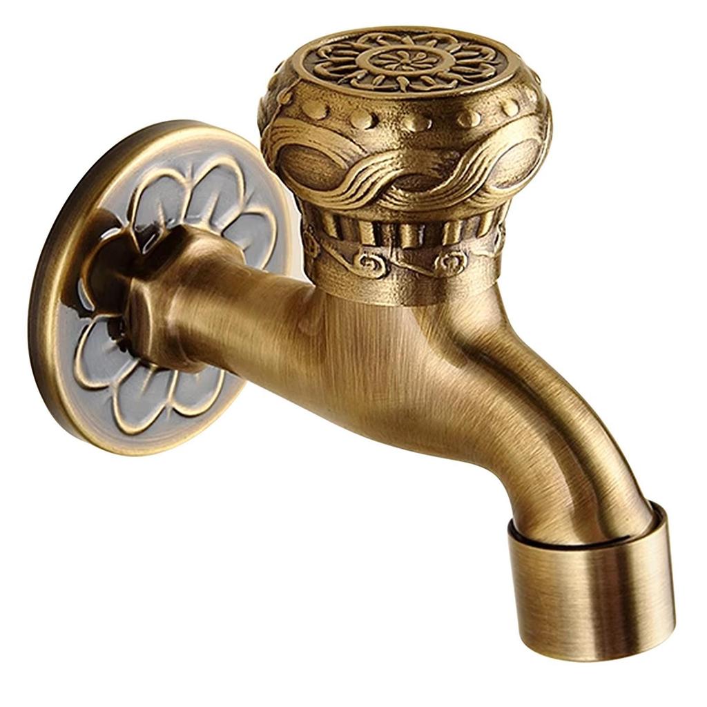 Antique-Style Wall-Mounted Copper Mop Sink Faucet with Quick-Open Single Cold Water Outlet Spout & Angle Valve