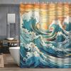 Ocean Wave Shower Curtain: Embrace The Dynamic Design, Soft Fabric, And Nautical Vibes For Your Inspiring Bathroom