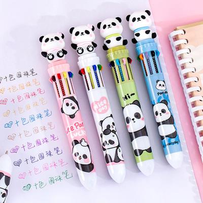 Ballpoint Pen with Panda Shape Smooth Writing Experience Pen 10 Colors In One Design Press-Type Ballpoint for School Office