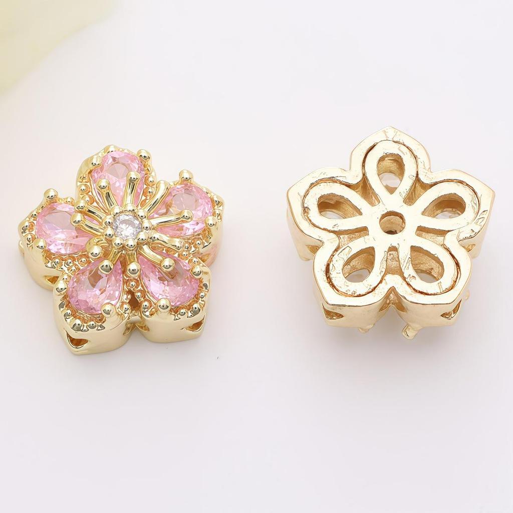 14K Gold-Plated Copper Zircon Five-Petal Flower Spacer Beads for DIY Crystal Bracelet Jewelry