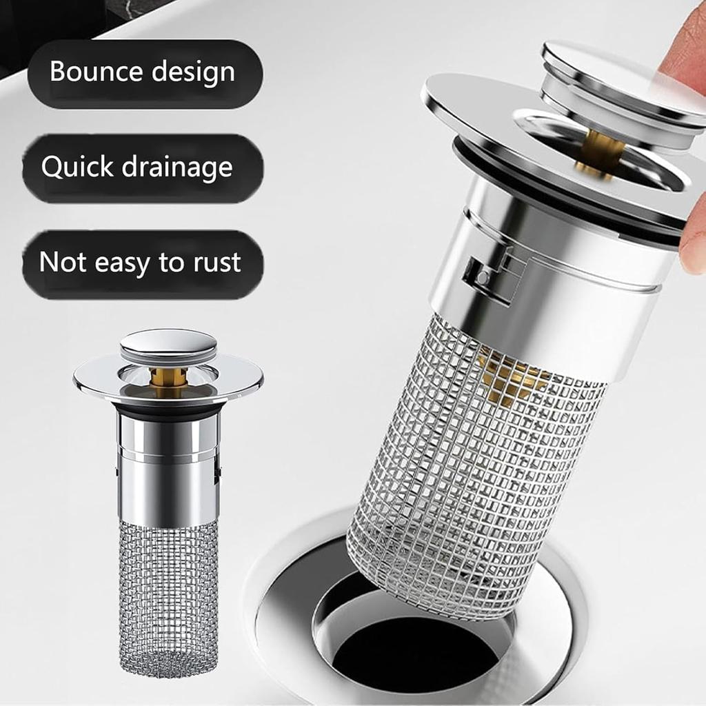 Oxinome Popup Drain for Bathroom Sink,Kouglh Drains Plug Filter,Timnamy Universal Stainless Steel Strainer for Bathroom Sink Kitchen Shower (2pcs)