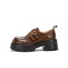 Washed Cowhide Version~ Height Increase 6cm Genuine Leather Small Gold Buckle Thick Heel Thick Sole Loafer Single Shoes Women's Leather Shoes