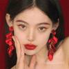 Rose petal earrings exaggerated fashion long fringed earrings women's high-end temperament versatile earrings