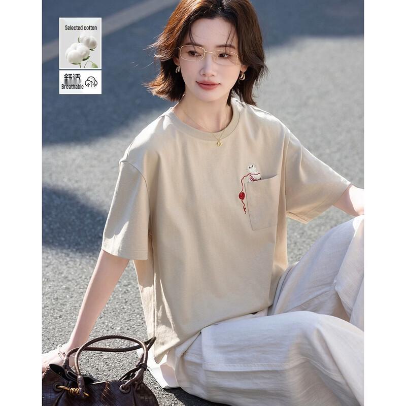 Demana Women s Cat Embroidery Cloud Cotton T-Shirt XL