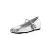 Schafsleder-Version Französische Strasssteine Silberne Einzelne Schuhe Damen Superweiche Ballerinas Weiche Sohle Einwort mit Innenhöhe Erhöhung Leichter Mund singen