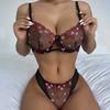 European and American New Sex Underwear Sexy Women's Mesh Perspective Love Three-point Sex Suit