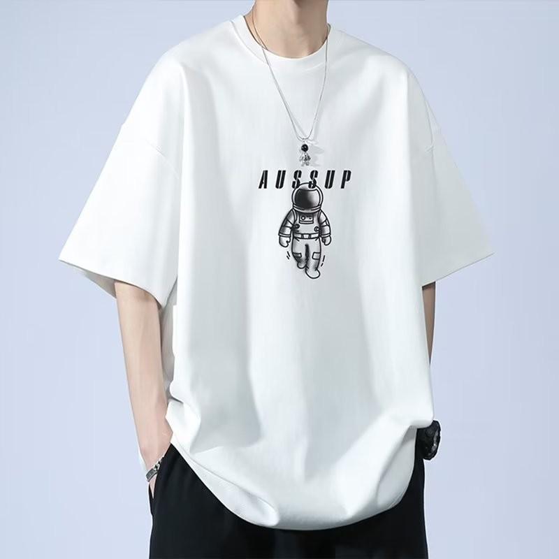 M-5XL Summer Men Oversized Korean Loose Vintage Print Short Sleeve Versatile T-shirt