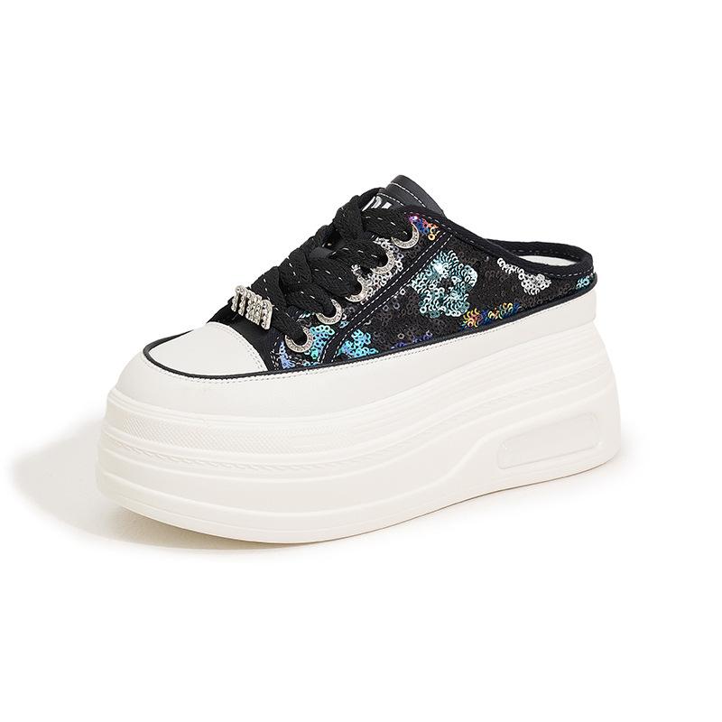 

Inner height increase white shoes women s 2025 summer new versatile new Chinese platform sandals small men wear half slippers 39 чёрный