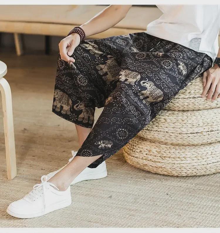 Short de plage pour homme à motif éléphant thaïlandais - Tendance, Pantalon court grande taille style chinois, Design carotte du Myanmar et Dai